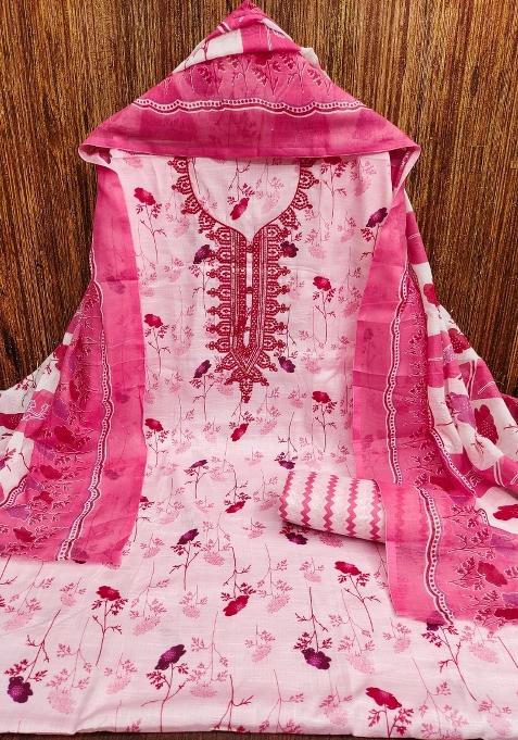 Multicolor Embroidered Cotton Blend Dress Material