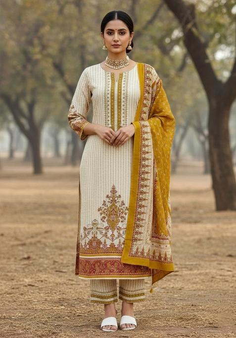 Multicolor Embroidered Cotton Blend Dress Material