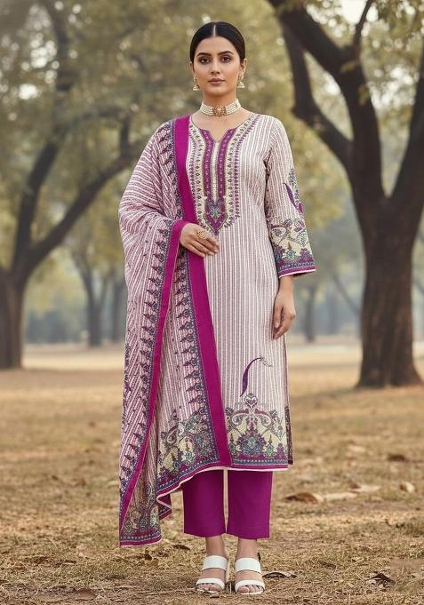 Multicolor Embroidered Cotton Blend Dress Material