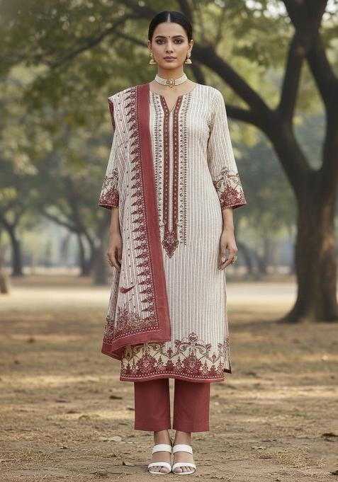 Multicolor Embroidered Cotton Blend Dress Material