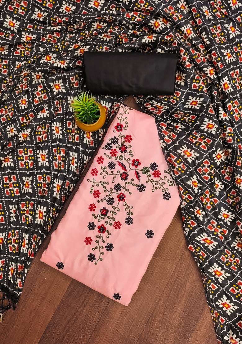 Peach Embroidered Blended Straight Kurta Set - Indya