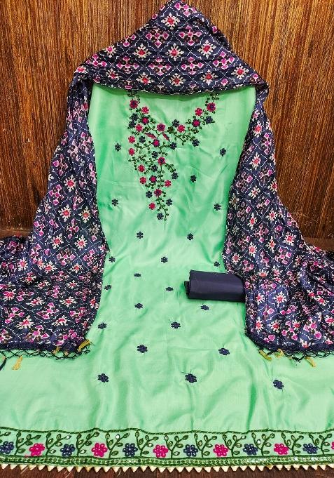 Sea Green Embroidered Cotton Blend Dress Material