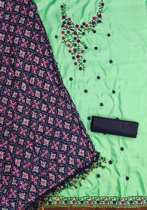 Sea Green Embroidered Cotton Blend Dress Material