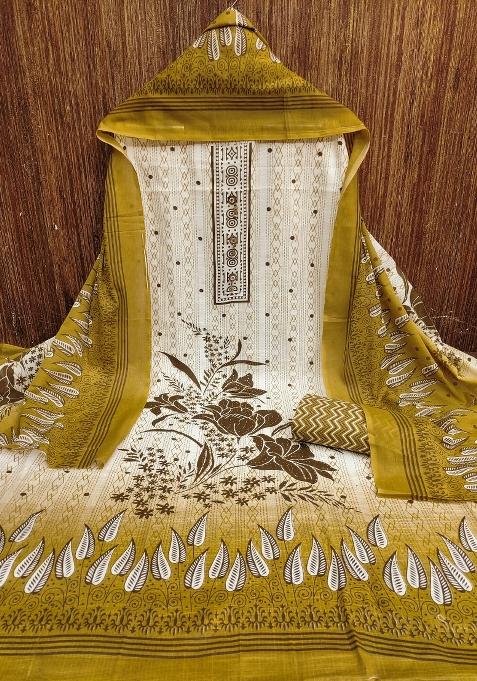 Multicolor Embroidered Cotton Blend Dress Material