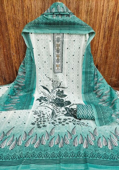 Multicolor Embroidered Cotton Blend Dress Material