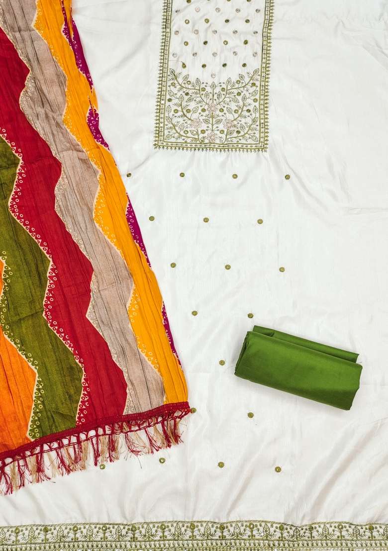 White Embroidered Blended Punjabi Suit - Indya