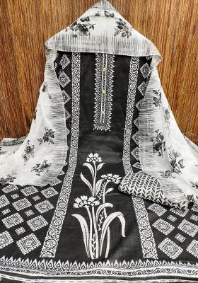 Black Embroidered Cotton Blend Dress Material