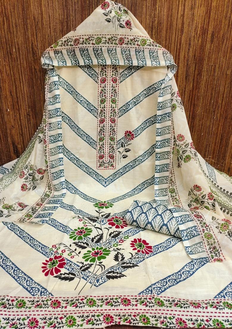 Multicolor Embroidered Cotton Blend Dress Material