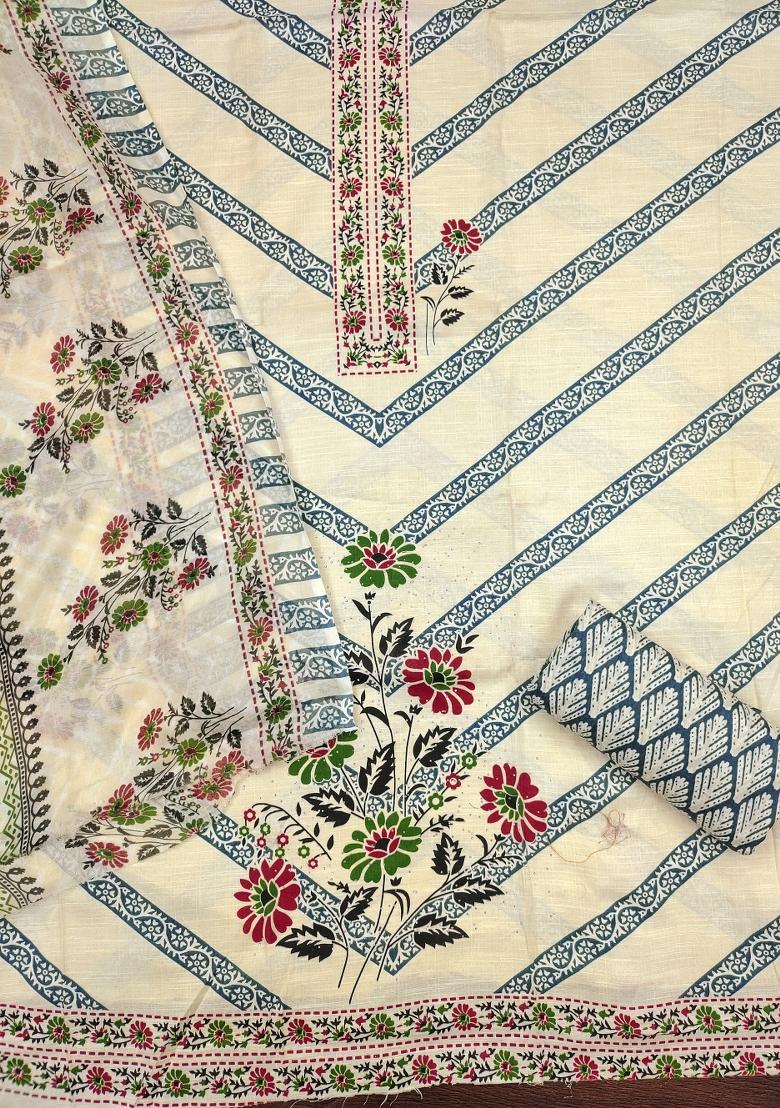 Multicolor Embroidered Cotton Blend Dress Material