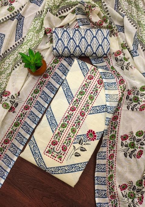 Multicolor Embroidered Cotton Blend Dress Material