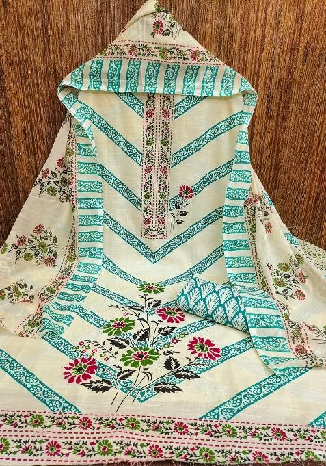 Multicolor Embroidered Cotton Blend Dress Material