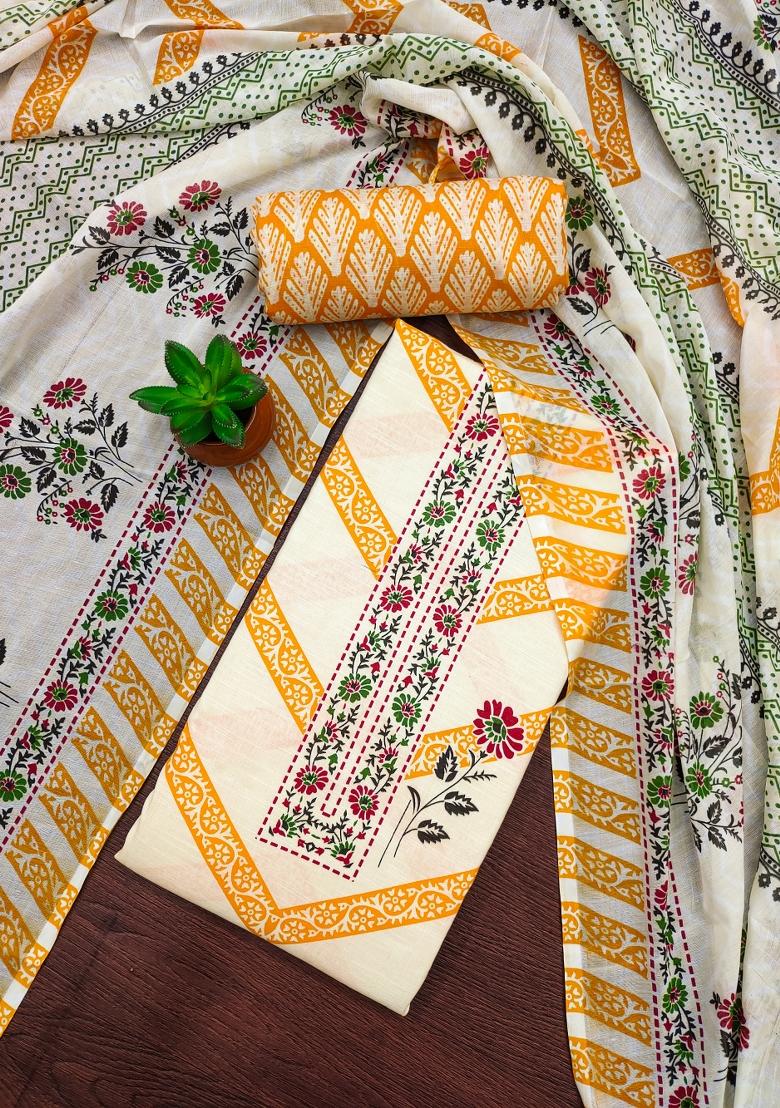 Multicolor Embroidered Cotton Blend Dress Material