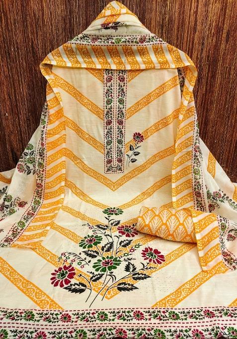 Multicolor Embroidered Cotton Blend Dress Material