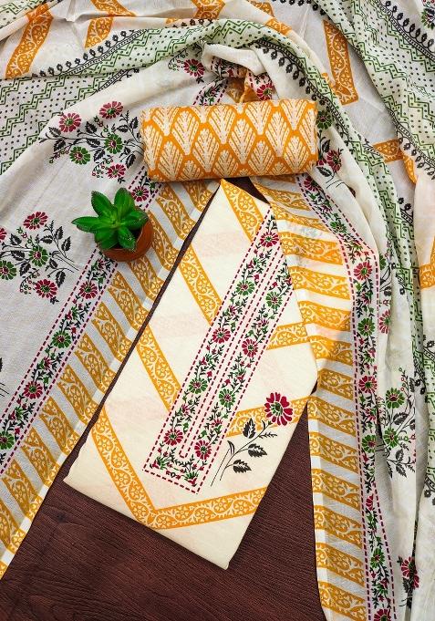 Multicolor Embroidered Cotton Blend Dress Material