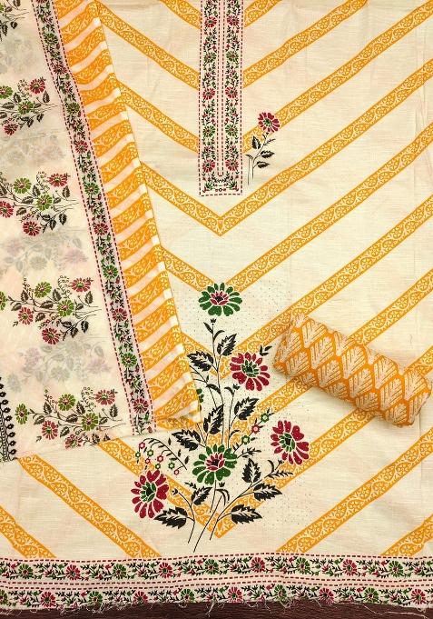 Multicolor Embroidered Cotton Blend Dress Material