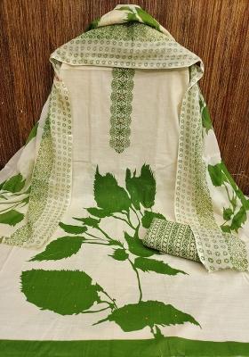 White Embroidered Cotton Blend Dress Material