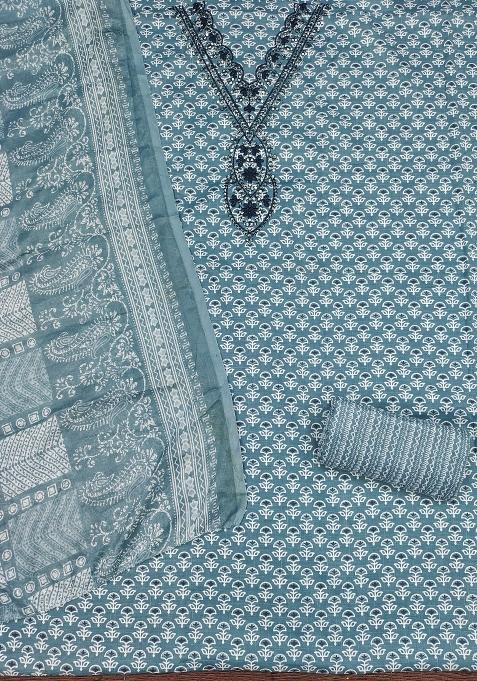 Sea Green Embroidered Cotton Blend Dress Material