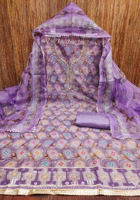 Lavender Printed Organza Pakistani Suit Set