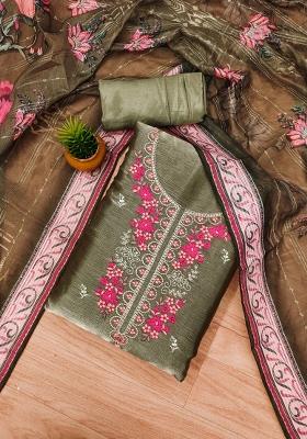 Light Green Embroidered Silk Dress Material