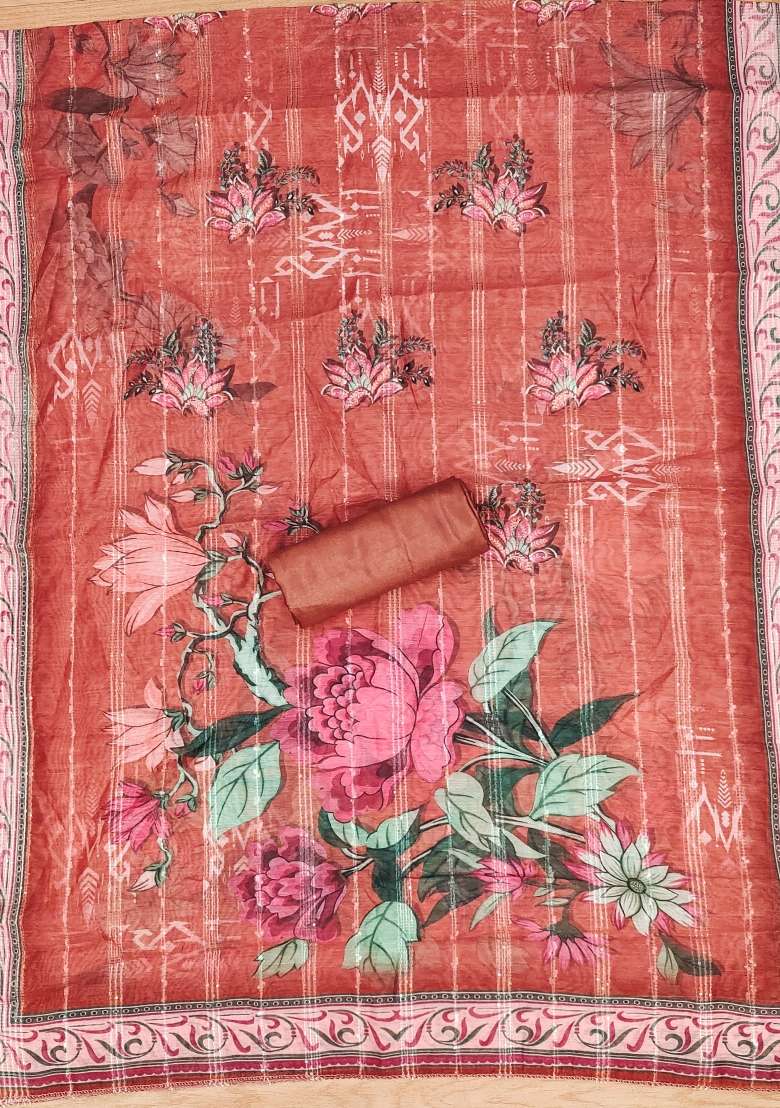 Rust Embroidered Silk Blend Straight Kurta Set - Indya