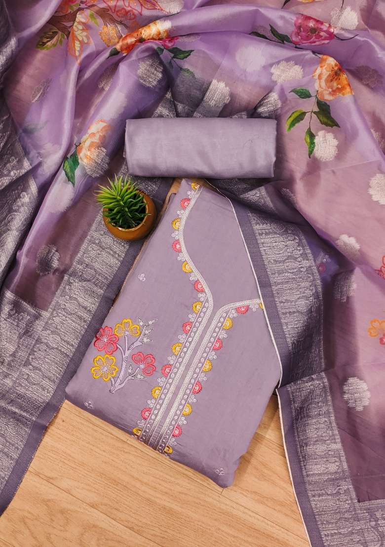 Purple Embroidered Silk Blend Straight Kurta Set - Indya