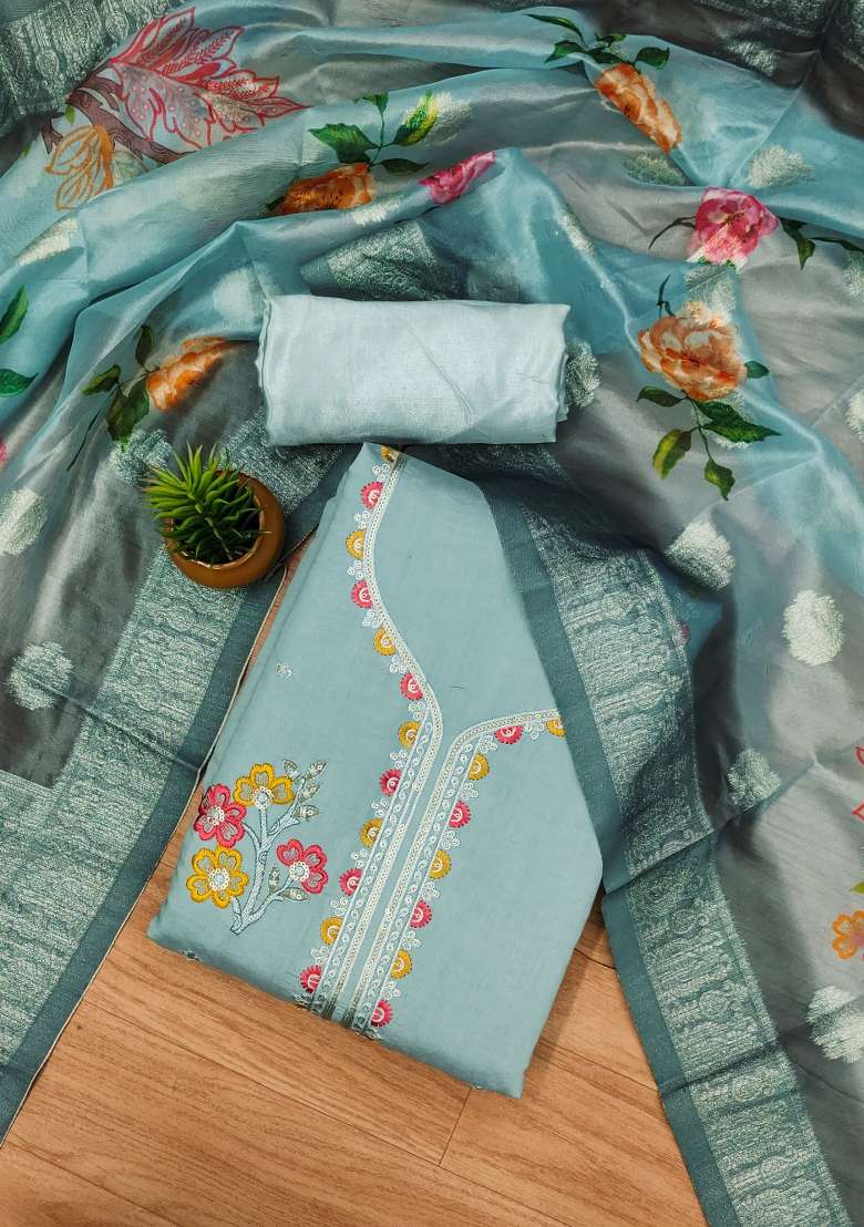 Sea Green Embroidered Silk Straight Kurta Set - Indya