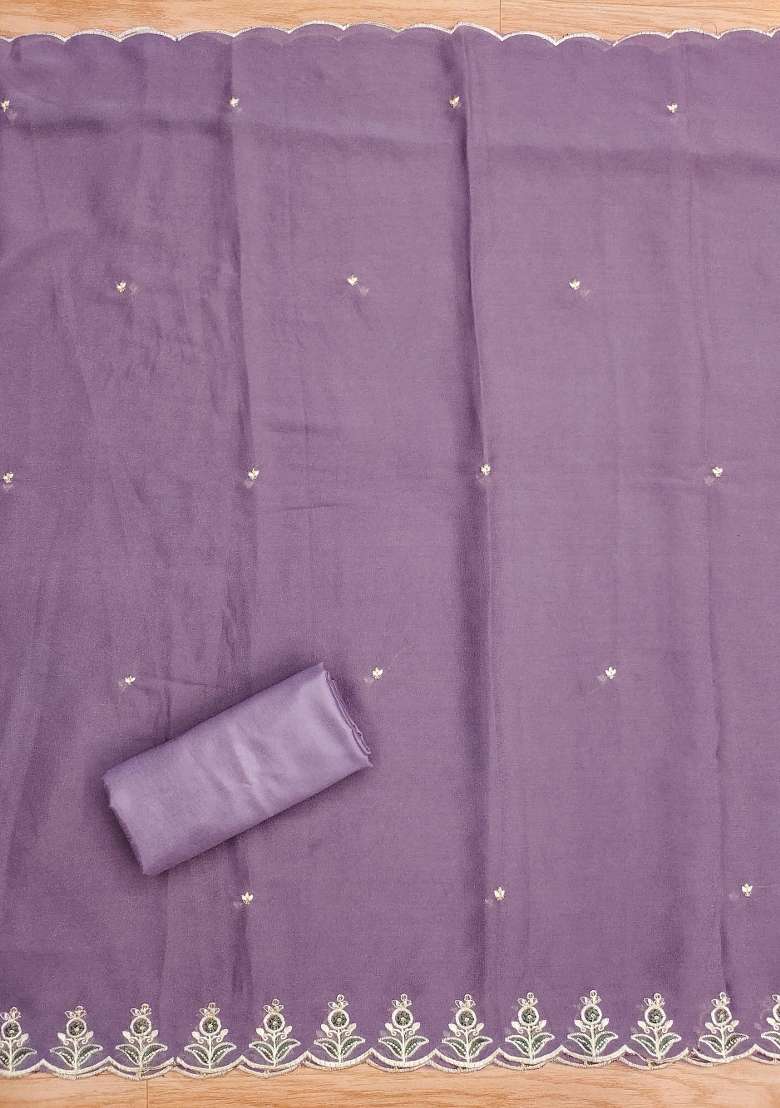Lavender Embroidered Georgette Straight Kurta Set - Indya