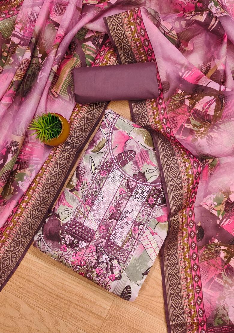 Multicolor Embroidered Cotton Blend Dress Material