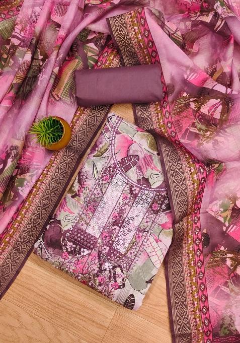 Multicolor Embroidered Cotton Blend Dress Material