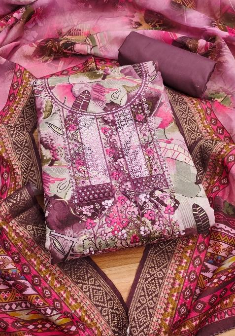 Multicolor Embroidered Cotton Blend Dress Material