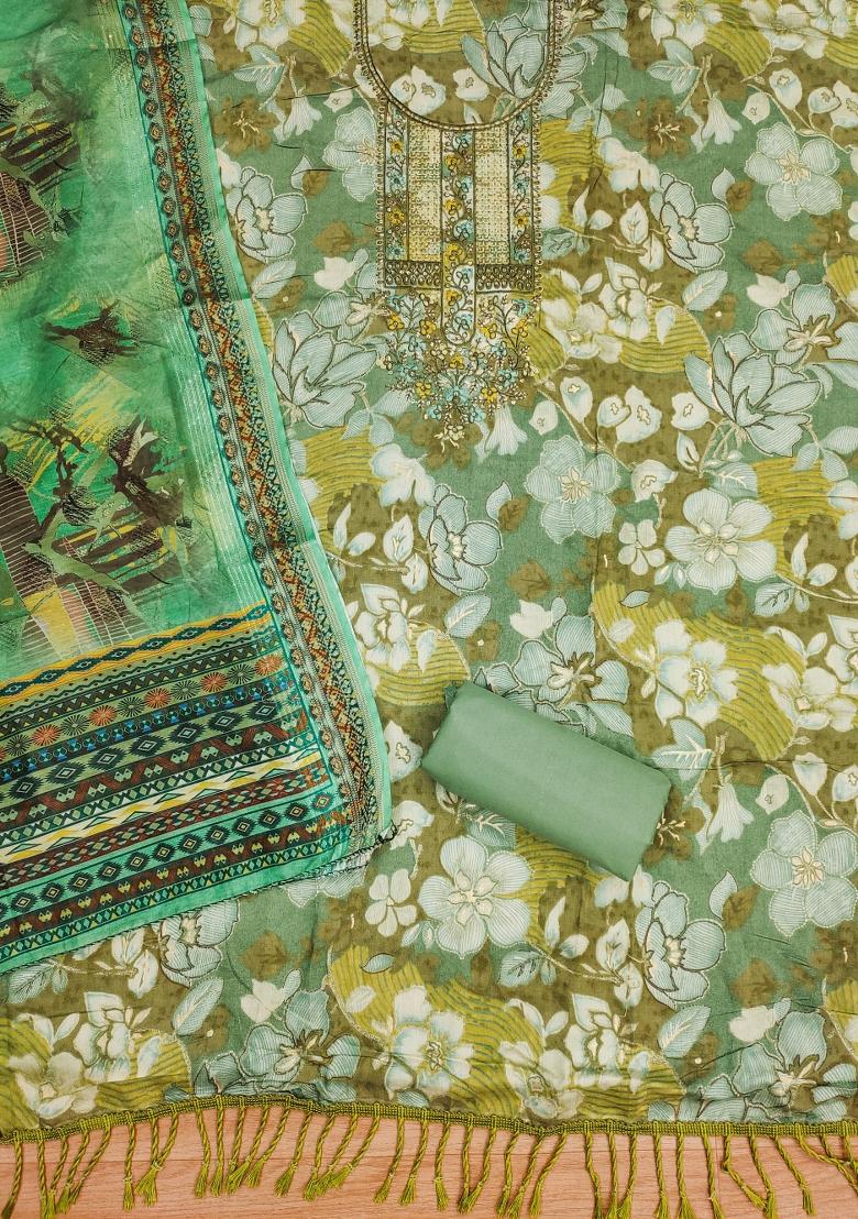 Multicolor Embroidered Cotton Blend Dress Material