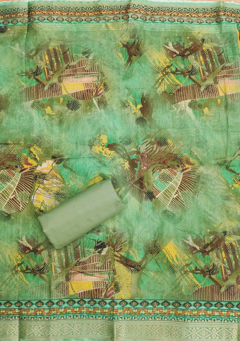 Multicolor Embroidered Cotton Blend Dress Material