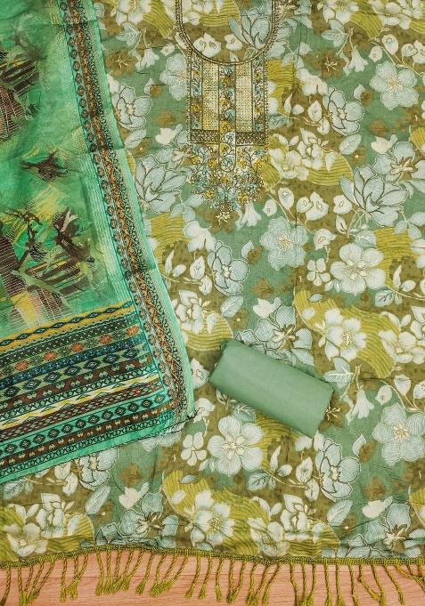 Multicolor Embroidered Cotton Blend Dress Material