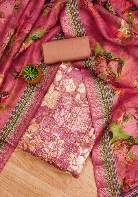 Multicolor Embroidered Cotton Blend Dress Material