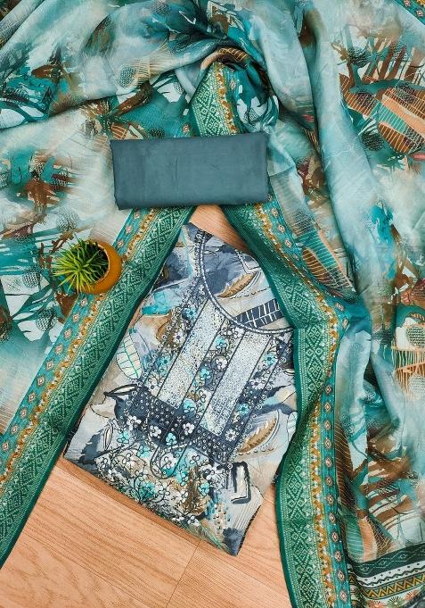 Multicolor Embroidered Cotton Blend Dress Material