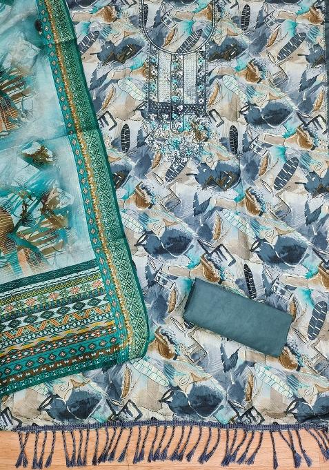 Multicolor Embroidered Cotton Blend Dress Material