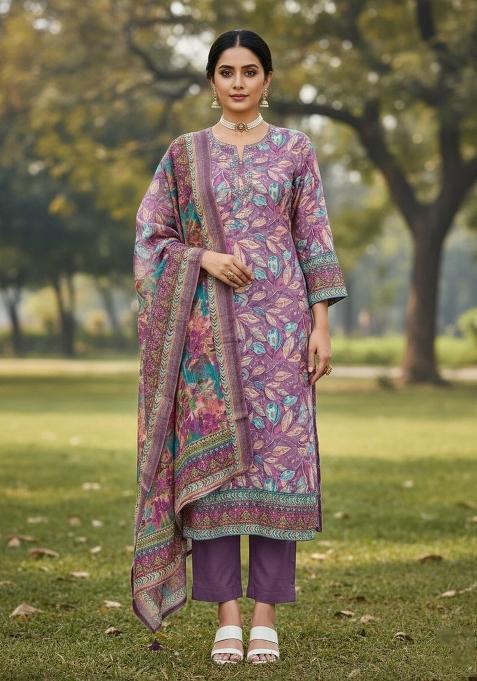 Multicolor Embroidered Cotton Blend Dress Material