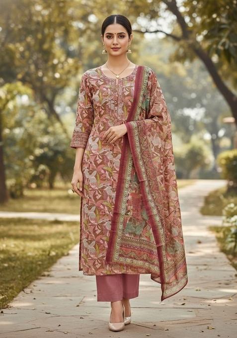 Multicolor Embroidered Cotton Blend Dress Material