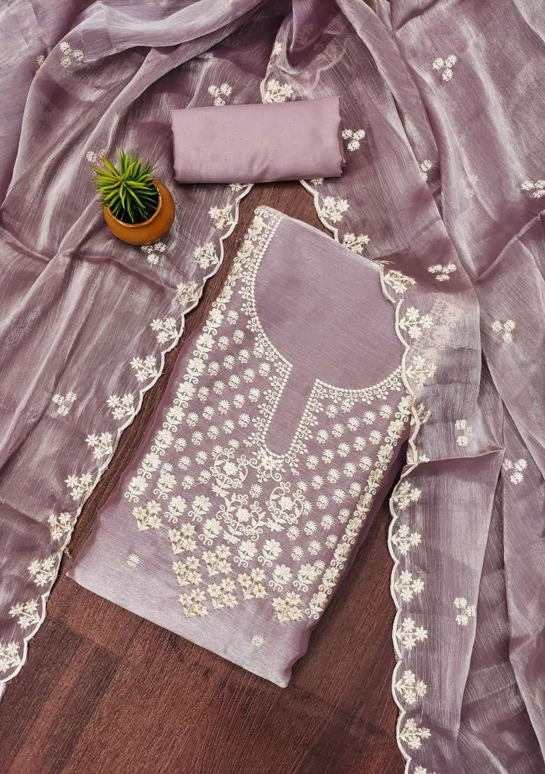 Lavender Chikankari Silk Blend Straight Kurta Set - Indya