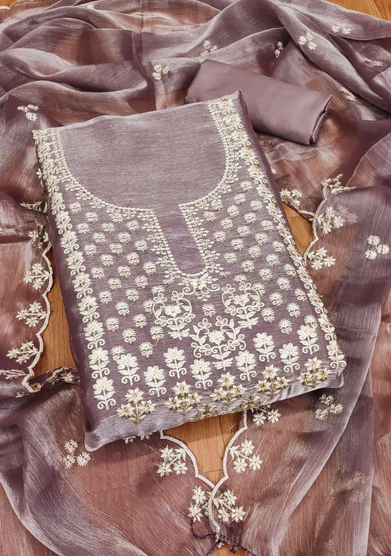Lavender Chikankari Silk Blend Straight Kurta Set - Indya