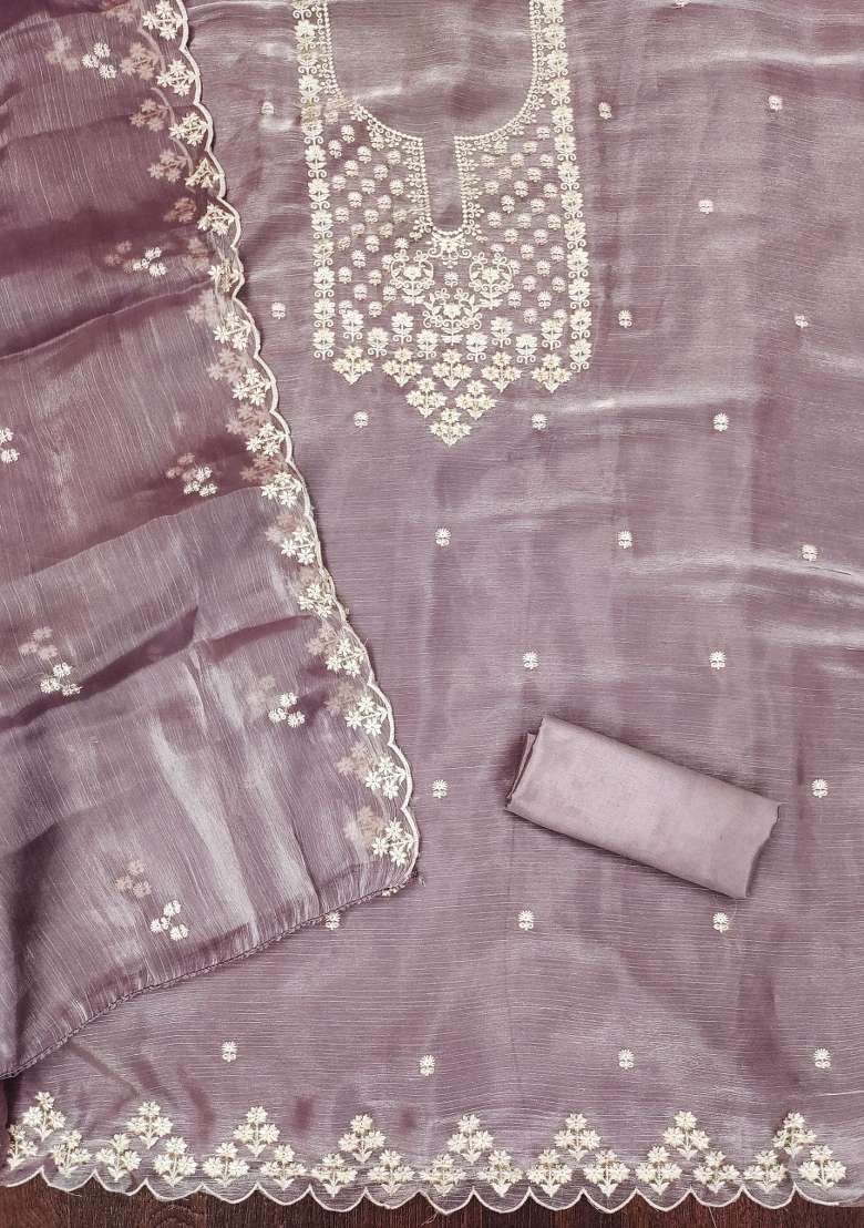 Lavender Chikankari Silk Blend Straight Kurta Set - Indya