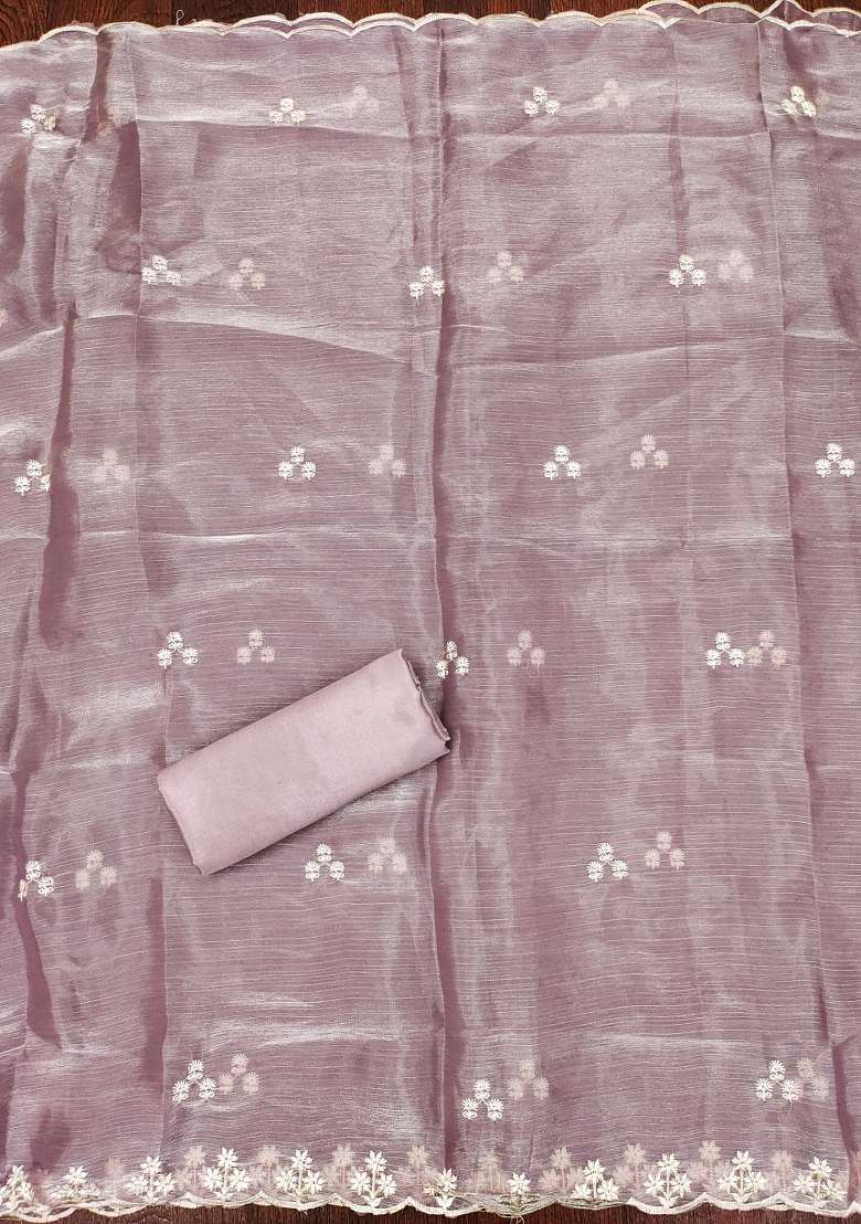 Lavender Chikankari Silk Blend Straight Kurta Set - Indya