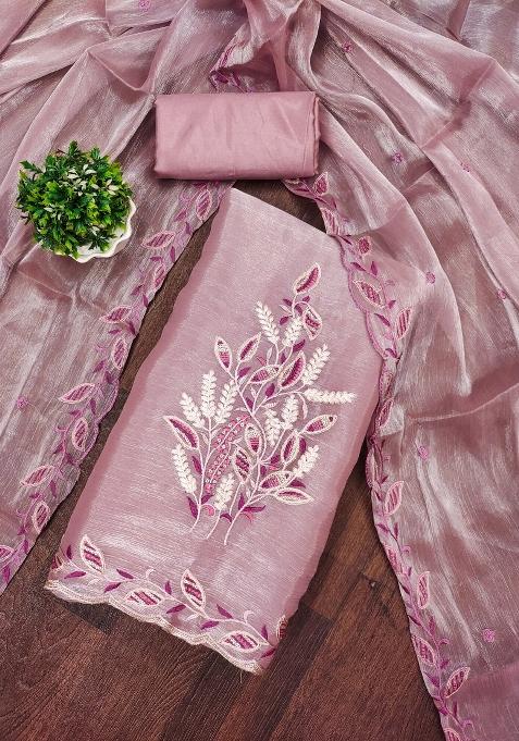Lavender Embroidered Silk Straight Kurta Set