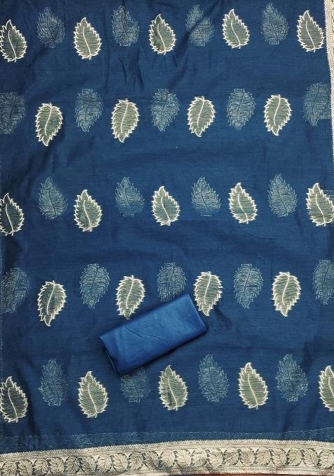 Blue Embroidered Jacquard Dress Material