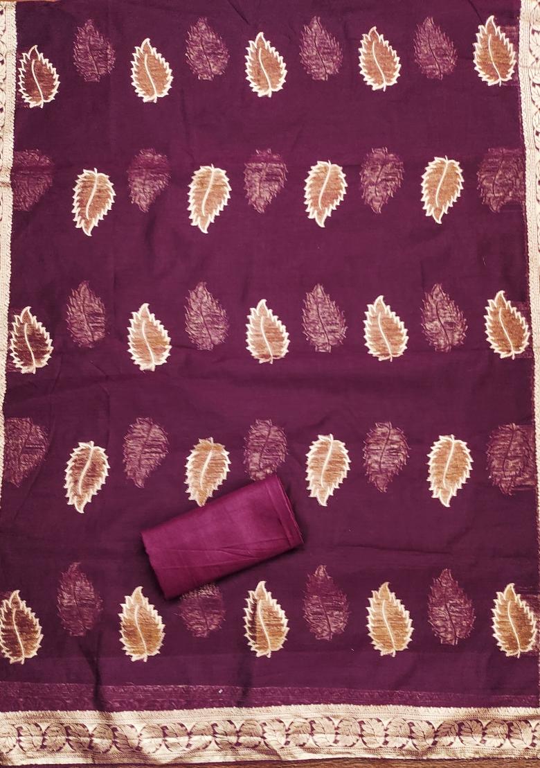 Magenta Embroidered Jacquard Dress Material - Indya