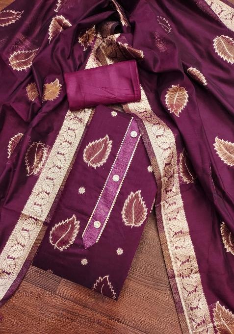 Magenta Jacquard Jacquard Straight Kurta Set