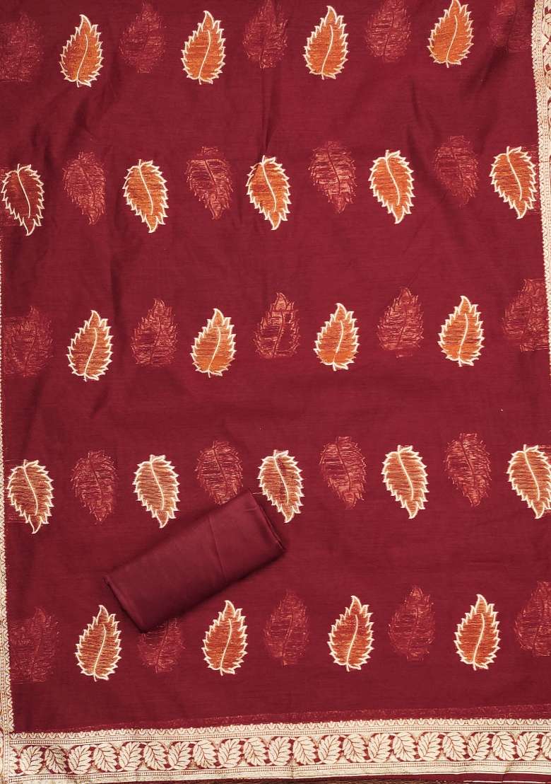 Maroon Printed Jacquard Straight Kurta Set - Indya