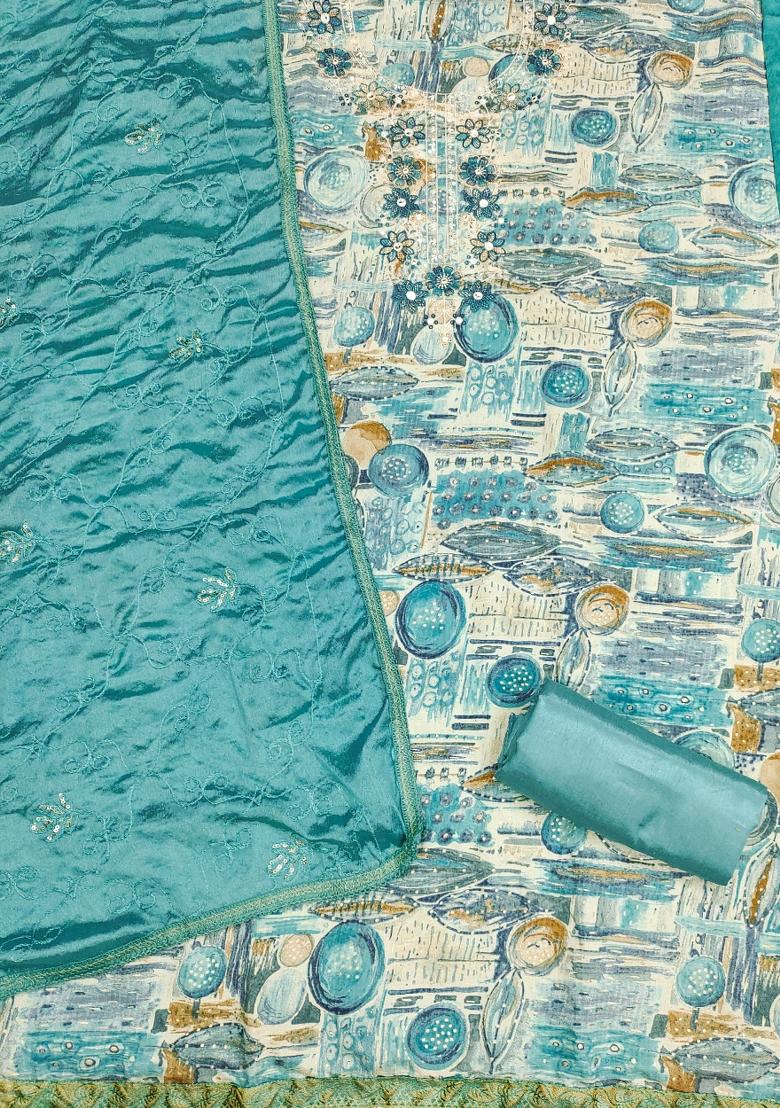 Multicolor Embroidered Cotton Blend Dress Material