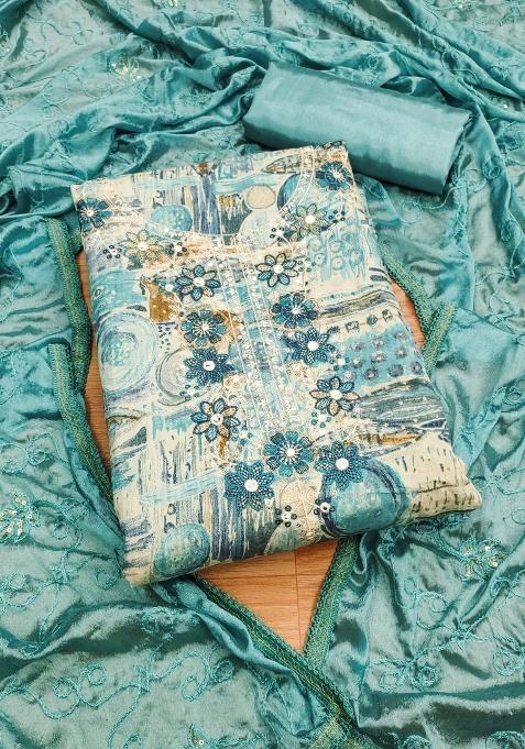 Multicolor Embroidered Cotton Blend Dress Material