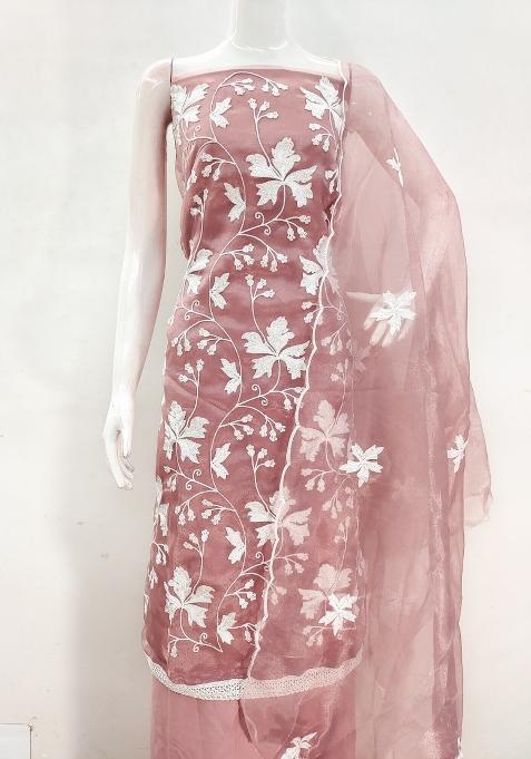 Baby Pink Embroidered Organza Straight Kurta Set